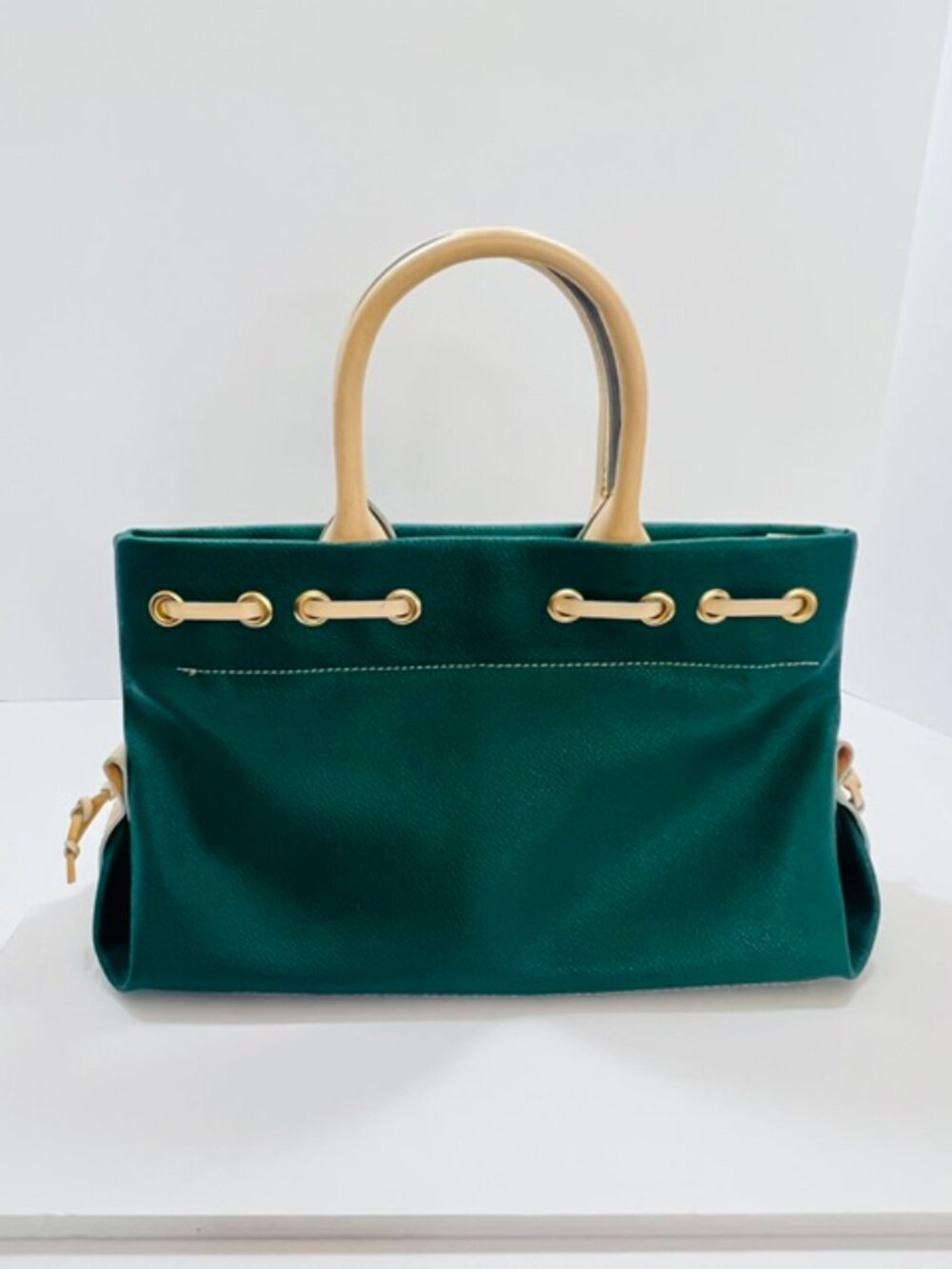 Dooney & Bourke Tassel Tote in Dark Green All Weather Pebbled Leather VTG 1990S - Picture 2 of 12